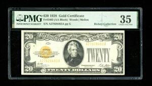 DBR 1928 $20 �S�[���h�ؖ��� Fr. 2402 PMG 35 �V���A�� A27928483A