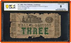 KC-RARE- 1862 $3 Hall & Briscoe �j���[�I�[�����Y�A���C�W�A�i�B - VG 8 PCGS �����ɂ��ڍ�