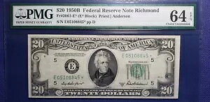 Fr#2061-E* $20 1950B **STAR** FRN ���b�`�����h (SN:E05108845*) PMG CU 64 EPQ