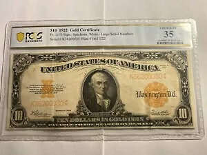 1922 �N $10 �S�[���h�ؖ����A35 �Z���N�V���� VERY FINE SPEELMAN �z���C�g