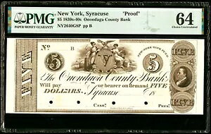 NY $5 �V���L���[�X �I�m���_�K�S��s 1830 �N��`1840 �N�� PMG Ch UNC 64 NY-2640 G8P �v���[�t