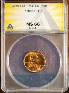 1955-S 1C �����J�[���w�b�h �X���[���Z���g MS 66 ���b�h ANACS 7465150 + �{�[�i�X
