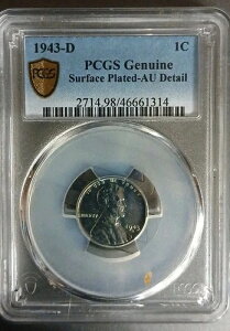 1943 D PCGS�����\�ʃ��b�L-AU�ڍׁA�S�[���h�V�[���h