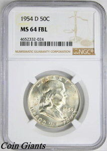 1954-D �t�����N���� �n�[�t �h�� NGC MS 64 FBL �L�[ �f���o�[ �~���g �R�C�� �V���o�[ BU 50 �Z���g!