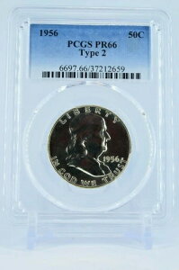 PR66 1956 �^�C�v2 PCGS�O���[�h �t�����N���� 90% �V���o�[ �n�[�t�_���[ 50�Z���g �v���[�t �󏭃R�C��