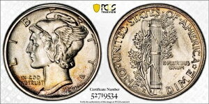 MS65 1944-S 10�Z���g�}�[�L�����[�V���o�[�_�C���APCGS Trueview-���C�g�g�[��