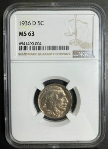 NGC MS63 1936-D �o�b�t�@���[�j�b�P�� 5�Z���g BU++++ PQ �u���X�g�z���C�g���X�^�[�F�� 7