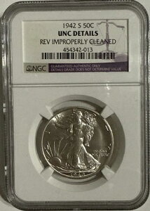 1942-S NGC UNC �f�B�e�[�� �E�H�[�L���O ���o�e�B �n�[�t �_���[ �O���[�g �A�C �A�s�[�� (MS63-64)
