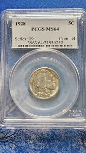 1928P 5�Z���g �o�b�t�@���[ �j�b�P�� PCGS MS64 �h��Ȓ��V���[�v�X�g���C�N!