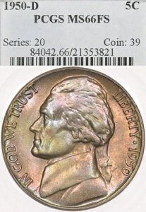 1950-D 5C PCGS MS66 FS �W�F�t�@�[�\���j�b�P�� �t���X�e�b�v - �\�ʂƗ��ʂɃg�[������