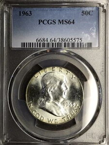 1963�N P PCGS MS64 �����ʃt�����N�����V���o�[�n�[�t�h���R�C��