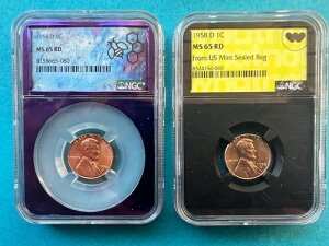 NGC �p�[�v���R�A 1958-D �����J�[�� �y�j�[ MS65 RD ���b�h 1C �E�B�[�g �Z���g MS65 - 2���Z�b�g
