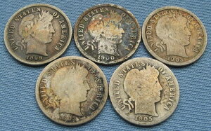 Barber Dime 5 �R�C�� �A���o�� �J���[�g�[�j���O1899/1900-S/1902-O/1903-O/1905(10C)-