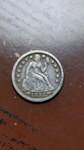 1853�N O Arrows Seated Liberty Silver Dime Shattered Die F-104 �܂��� 104a W332