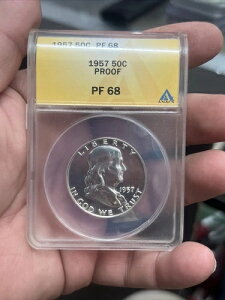 1957�N 50�Z���g ANACS PF68 �v���[�t �t�����N���� �V���o�[ �n�[�t�h���R�C��