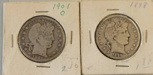 DUO 1898 & 1901 O BARBER HALF DOLLARS �f�G�ȃT�[�L�b�g