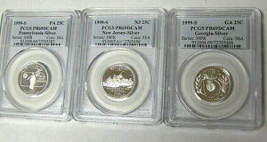 PCGS PR69 DCAM �V���o�[ �X�e�[�g �N�H�[�^�[ 1999-S PA�A1999-S NJ�A1999-S GA 3 ���Z�b�g