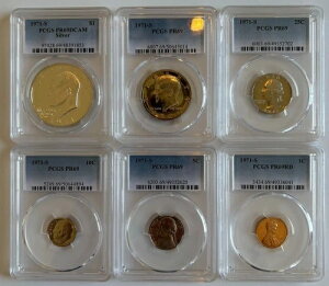 1971�N S US 6���g�v���[�t�R�C���Z�b�g�i�A�C�N��ݕt���j?PCGS PR69 ($1-50C-25C-10C-5C-1C)