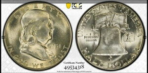 :1951-S 50C �t�����N�����n�[�t�h�� �قڕ�� PCGS MS64 �N���A���u���C�g�n�C�O���[�h-