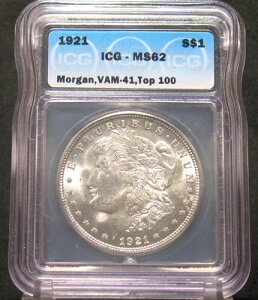 1921�N �A�����J ���[�K�� �V���o�[�h�� $1 ICG MS62 �V���o�[90% VAM-41 Top100 �s�b�g���o�[�X-