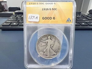 1916�N-S 50c �������R�̏��_�n�[�t�h�� Anacs G6 �ǍD 6 �L�[���t (AJJ )-