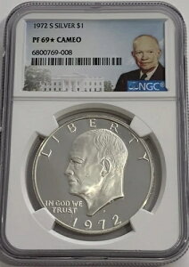 1972�N S $1 NGC PF69 �X�^�[�J���I �v���[�t 40% �V���o�[ �A�C�[���n���[ �h�� �A�C�N ���x��