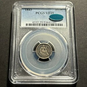1843�N �V�[�e�b�h�E���o�e�B�E�n�[�t�_�C�� ? PCGS VF25 CAC ? �I���W�i���\�� ??
