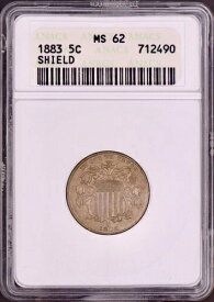 1883年製シールドニッケル5セントANACS MS62 オールドソープボックスホルダー - 派手なオリジナル