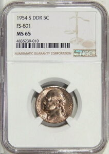 1954-S DBL DIE REV 5c NGC MS 65 FS-801 ~ ���[�|�b�v �W�F�t�@�[�\�� �j�b�P�� DDR �o���G�e�B