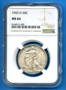 1943 D NGC MS66 �E�H�[�L���O�E���o�e�B �V���o�[ �n�[�t�h�� 50�Z���g �č������ǃR�C�� 1943-D MS-66