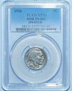 1936�N PCGS VF25 FS-801 DDR �_�u���_�u�� �_�u���_�C���o�[�X�o�b�t�@���[ �j�b�P��-