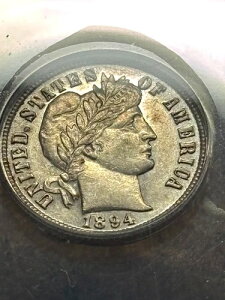 1894 AU 53 ANACS �X���u�t���O���[�f�B���O�ς� BARBER DIME �V���o�[�^�C�v �č��R�C�� �A���_�[�O���[�f�B���O