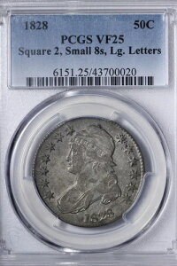 1828�N Sq 2�ASm 8s�ALg�����L���b�v�h�o�X�g�n�[�t�_���[ PCGS VF25 ADCFJ