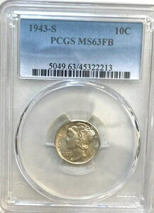 �A�����J���O�� 1943�N - S �_�C�� 10�Z���g�A�L�[�f�[�g �� �t���u���[�� PCGS MS63FB