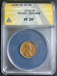 ANACS VF20 1936-P �����J�[���E�E�B�[�g�E�Z���g 1�Z���g FS-102 DDO �_�u���_�C �\�ʃG���[ AE