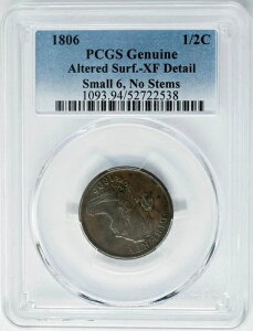 1806�N �n�[�t�Z���g 1/2C �X���[��6�A�X�e���Ȃ� XF �ڍ� PCGS 950077-1