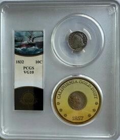 SS セントラル アメリカ 1832 キャップ付き胸像ダイム PCGS VG10 ゴールド ピンチ トレジャー コイン付き!