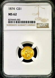 1874年 1ドル金貨 - タイプ3 インディアンヘッドプリンセス - NGC MS 62 CC465
