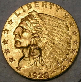 1928年インディアンヘッドゴールドクォーターイーグル2.5ドル希少、非常に鋭い羽根を持つ美しい