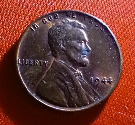 第一次世界大戦 1944年 ブロンズ小麦ペニー 誤差なし mm リバティリムの「L」、中心からずれた刻印