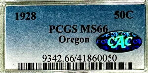 1928�N 50�Z���g �I���S���E�g���C�� �I�[���h�L�O���� PCGS MS-66+CAC