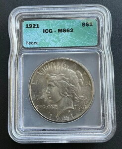 1921�N �s�[�X�V���o�[�_���[ $1 ICG MS-62�A���i�ʁA�L�[�f�[�g�A�ᒒ���R�C��