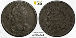 1802�N �h���[�v���� 1C PCGS�F�� �{�� ���_���[�W XF �ڍ�
