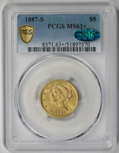 1887-S ���o�e�B�w�b�h �n�[�t�C�[�O�� �S�[���h $5 MS 63+ Plus PCGS Secure CAC���F