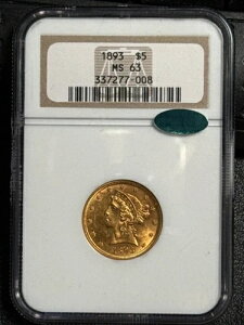 1893�N �S�[���h �n�[�t�C�[�O�� ���o�e�B�w�b�h NGC MS-63 CAC