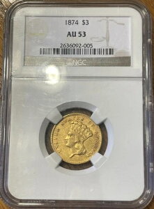 1874�N 3�h�� �C���f�B�A���w�b�h���� $3 NGC AU53