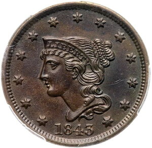 1843 N-2 R-1 PCGS MS 63 BN �v�`�w�b�h �X���[�� ���b�g �u���C�h�w�A ���[�W�Z���g�R�C�� 1�Z���g