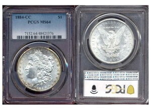 1884-CC $1 PCGS MS64-�v���[�t�̂悤�ȕ\�ʁA�h��ȐV�i����A�����K���E�_���[