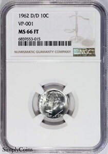 1962-D/D VP-001 RPM ���[�Y�x���g �_�C�� NGC MS66 FT ~ �t���o���h FB �g�b�v�|�b�v! 1/1!