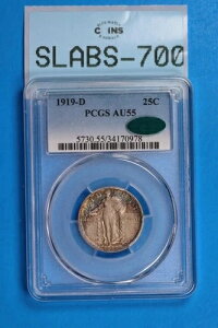 1919-D 25�Z���g �X�^���f�B���O ���o�e�B �N�H�[�^�[ �h�� PCGS AU55 CAC �č��^�C�v �R�C�� �X���u-700
